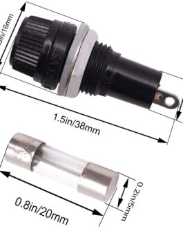 Tnisesm porte-fusibles à vis 5 x 20 mm AC 250 V 10 A/AC 125 V 15 A Noir avec fusible en verre (10 A + 15 A)